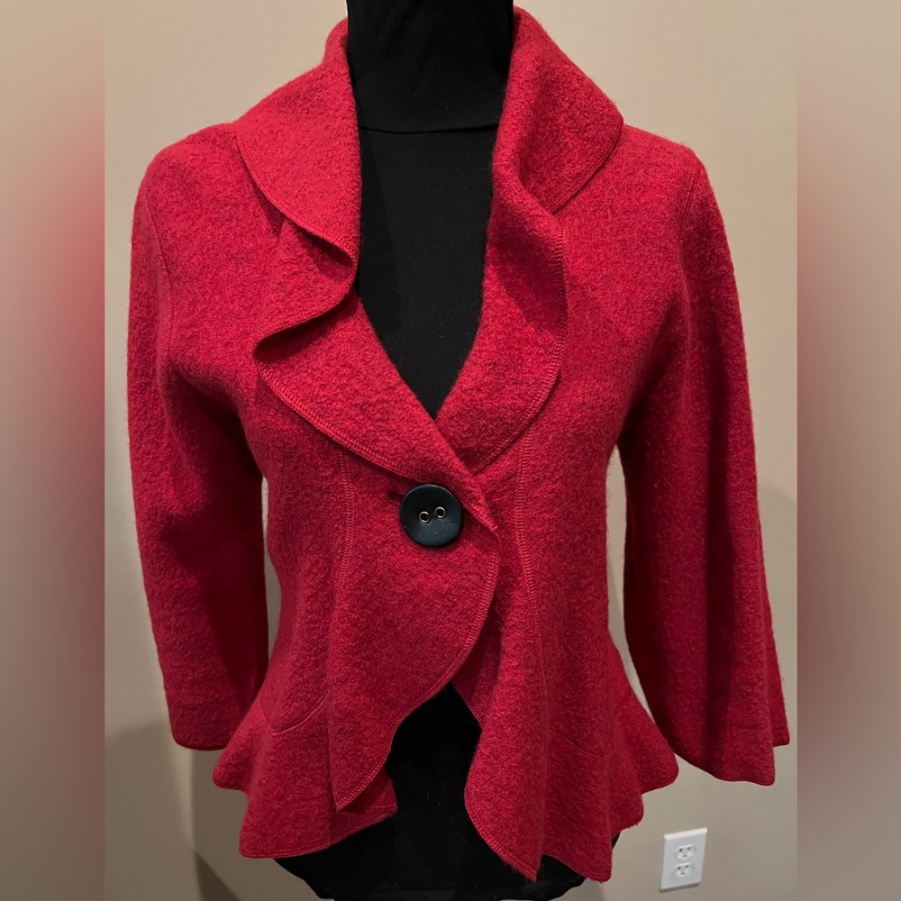 Ruby Rd. Wool Orange Ruffle Jacket Szm - image 1